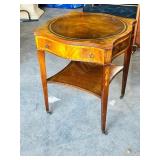 leather inlaid top side table w/ drawer
