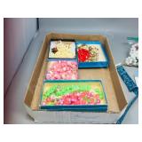 flat- assorted costume jewellry-necklaces, brooch