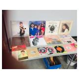 17 LP's + 13, 45 RPM & vintage rack
