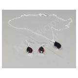 Garnet & silver pendant/ chain/ earrings