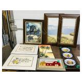 8 pcs misc art, prints & original-