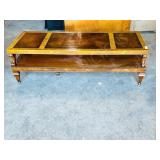 inlaid leather top & brass accent coffee table