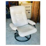 Cream color leather recliner & stool