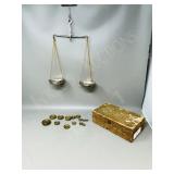 antique hand held balance scale & weights
