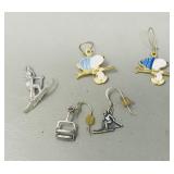 skier charm, earrings and Snoopy ski earrings