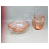 2 pcs pink depression glass- jug, bowl