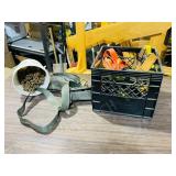 bin of straps & pail of chains-