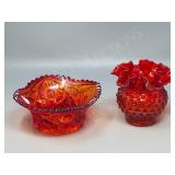 2 glass dishes, Amberina