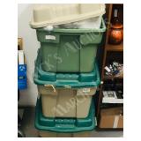 3 large storage totes w/ wool yarn, quilt batting