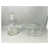 vintage glass cake tray & decantor
