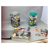 boxlot- assorted keychains, marbles, buttons