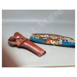 leather gun holster + Russian cap w/ badges