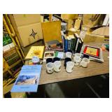 box of misc books & dishes