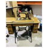 Singer treadle sewing machine + extras