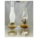 pair- glass oil lamps w/ chimneys