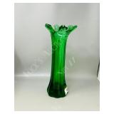 green art glass vase - 11" - cracked