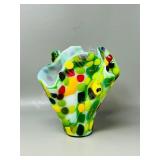 colorful handblown art glass vase - 8"