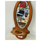 wood wall mirror w/ plant holder