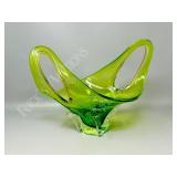 vintage green art glass bowl - 14" long x 10"