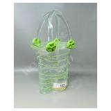 vintage green & clear glass basket - 12"