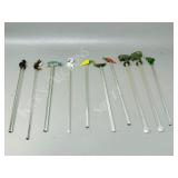 10 vintage glass stir sticks