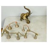 brass circus elephant & assorted brass bells