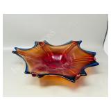 red & blue art glass bowl - 12" long