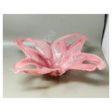 pink art glass bowl - 14" long