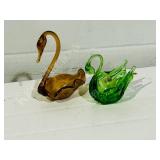 2 art glass swans - one is Chalet