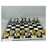 vintage stain glass chess board & metal men