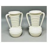 2 USA pottery vases w/ handles - 5" tall