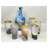 vintage swirl pattern art glass decanter set