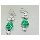 pair of malachite & Moonstone earrings