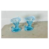 pair of glass cornucopia vases - 3' h