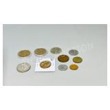 collection of various world coins & tokens