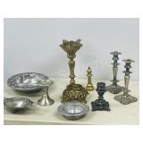 various metal items - brass, pewter, aluminum