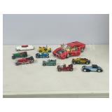 assorted vintage toy cars + Ferrari w/ no hood