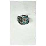 Gothic and Southwestern Skull turquoise ring c1985