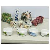ceramic figure planters & 4 soup mugs