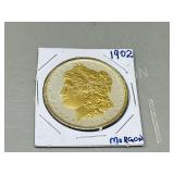 1902 Morgan silver dollar - gold plated
