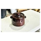 6' lidded stoneware pot , marked USA