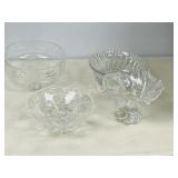4- crystal items, 3 bowls & 1 dish