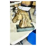 brass horse bust on marble base - 10' L x 11' tall