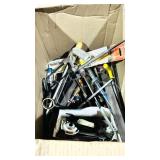 box of varius shop tools, files, wrenches , etc..