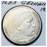 Germany-1936,  5 Mark Hindenburg silver coin