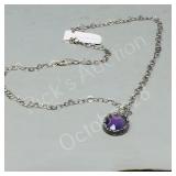 silver necklace & pendant- oval purple stone