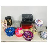 box of misc tins -