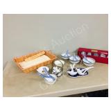 Asian blue/ white dishes in basket
