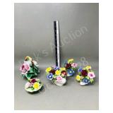 5 small china flowers- some damaged