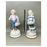 pair of porc. boy & girl figures - 12"